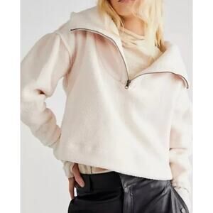 Free People Poppy Quarter-Zip Fleece Pullover Champaign Color Size Small FLAW